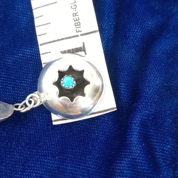 Vintage Navajo Shadowbox Sterling Silver and Turquoise Dangle Earrings - Picture 11 of 12